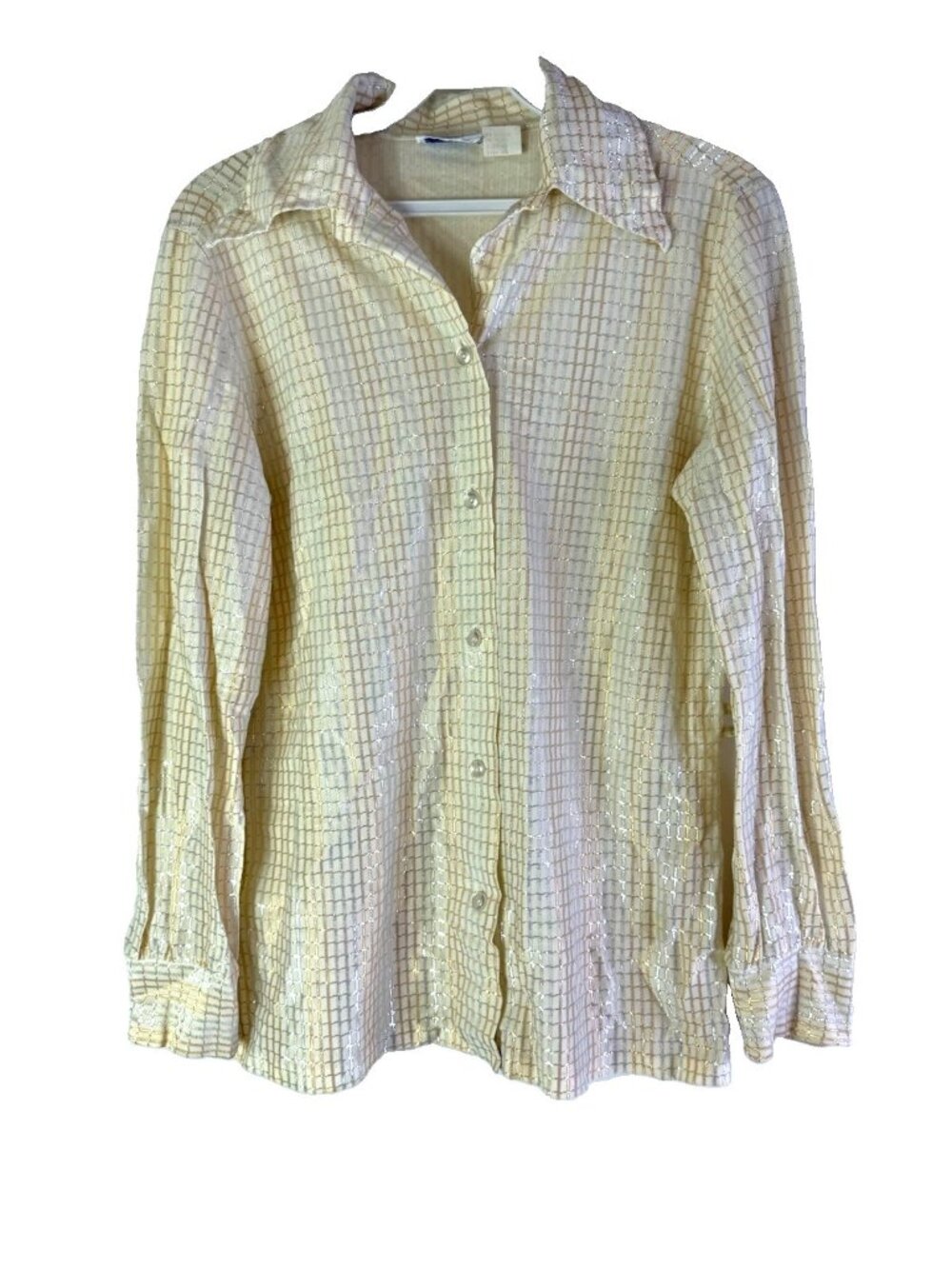 Vintage 70s Dagger Collar Button Shirt Metallic Plaid Knit Disco
